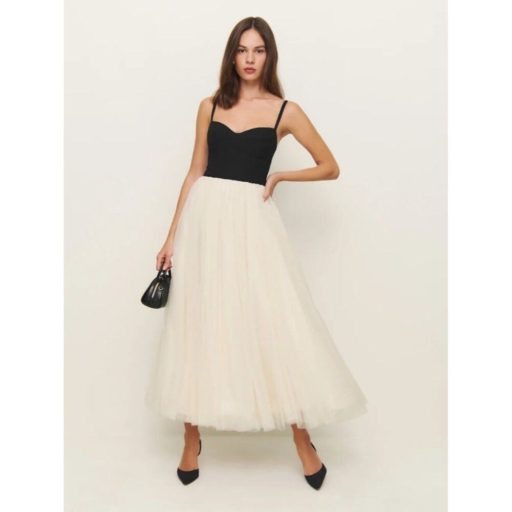 Reformation Esmarie Dress Black & White 12 Sleeveless Tulle Sweetheart NWT - Picture 3 of 8